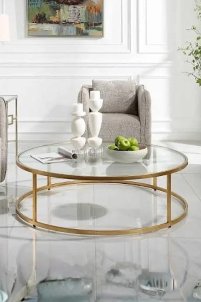 the Mirrored Edge Glass Coffee Table with Gold Frame