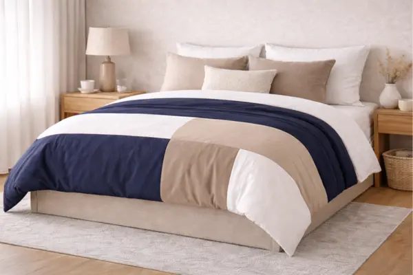 Modern Color Block Layered Bedding Idea Styled to Glow the Modern Color Block Layered Bedding Idea