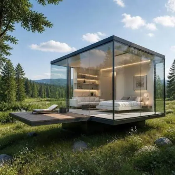 Modern Glass Box Cabin Styled to Glow the Modern Glass Box Cabin
