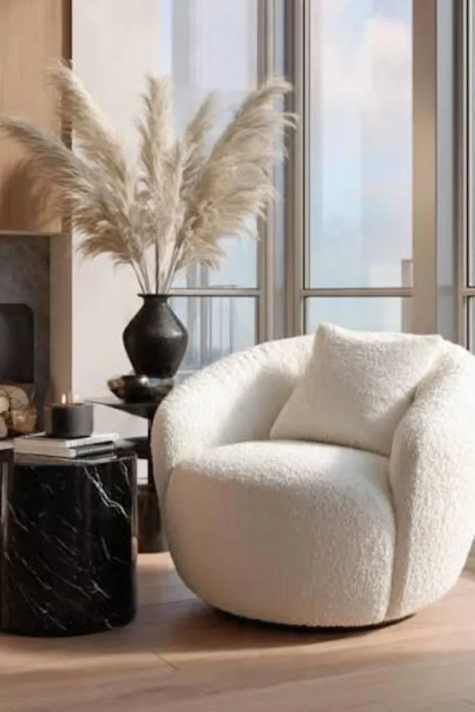 Modern Swivel Chair in Boucle Fabric Styled to Glow the Modern Swivel Chair in Boucle Fabric