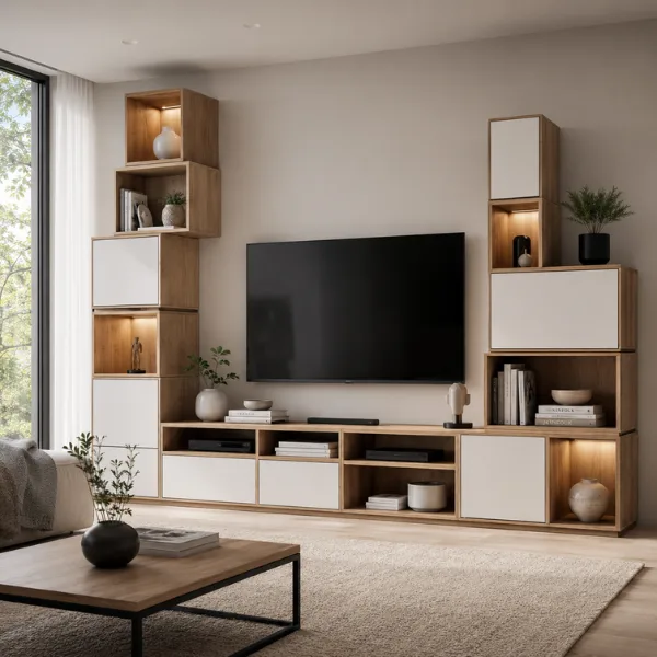 Modular Stackable TV Unit with Customisable Compartments Styled to Glow the Modular Stackable TV Unit with Customisable Compartments