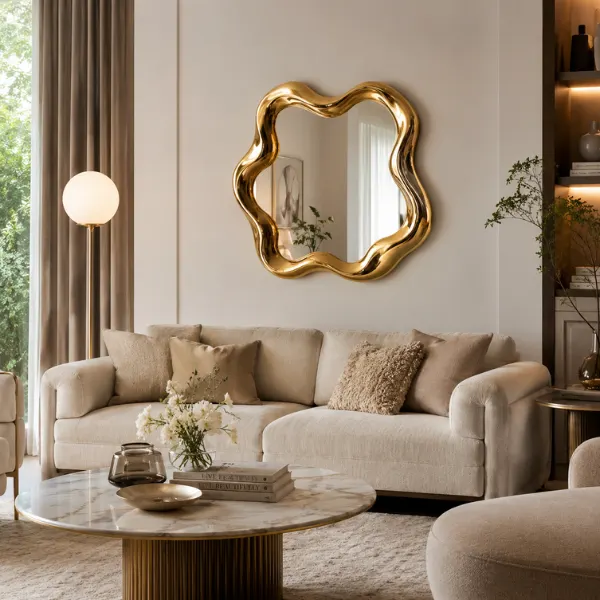 Molten Gold Wavy Edge Mirror Styled to Glow the Molten Gold Wavy Edge Mirror