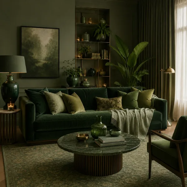 Monochromatic Green Room with Layered Styled to Glow Monochromatic Green Room with Layered Textures