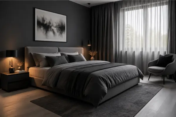 the Monochrome Grey Dark Bedroom