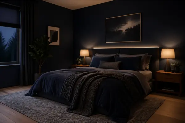 the Moody Dark Blue Cozy Bedroom