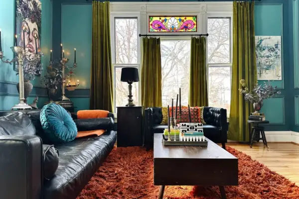 Moody Jewel Tone Den apartment living room Styled to Glow the Moody Jewel Tone Den apartment living room