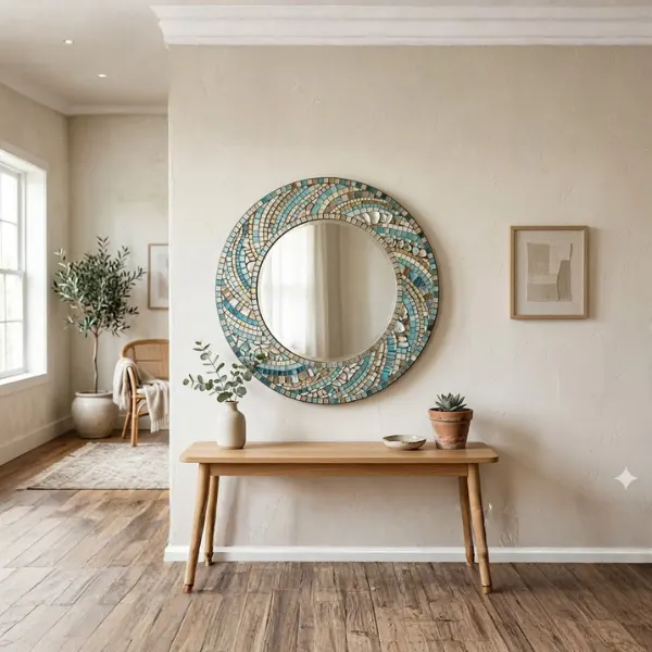 Mosaic Tile Circle Mirror Styled to Glow the Mosaic Tile Circle Mirror