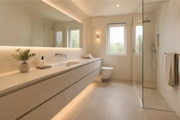 the Narrow Bathroom Layout With a Long Vanity