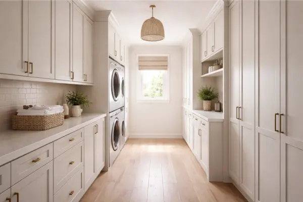 Narrow Laundry Room with Tall Cabinets Styled to Glow the Narrow Laundry Room with Tall Cabinets