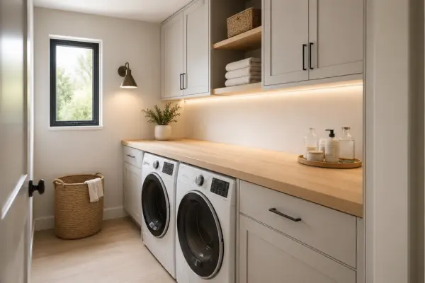 One wall laundry room with a full countertop Styled to Glow the One wall laundry room with a full countertop