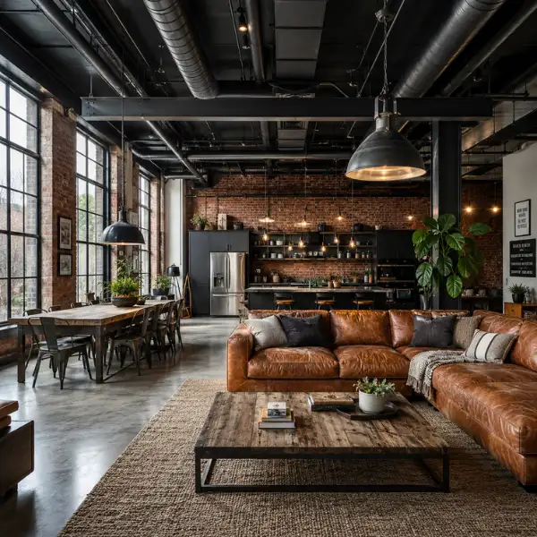 Open Plan Loft Layout with Exposed Ductwork Styled to Glow the Open Plan Loft Layout with Exposed Ductwork