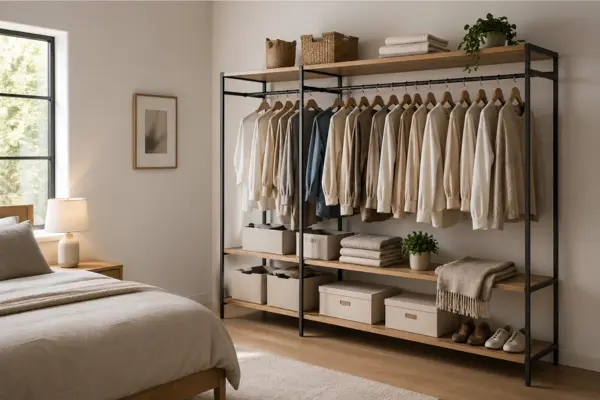 Open Wardrobe with Minimal Frame Styled to Glow the Open Wardrobe with Minimal Frame