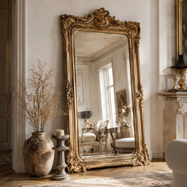 the Ornate Gold Antique Leaning Mirror