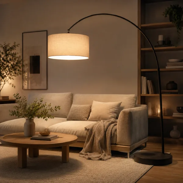 the Oversized Arc Floor Lamp with Linen Drum Shade