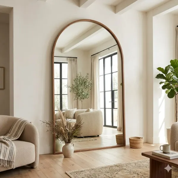 Oversized Arched Floor to Ceiling Mirror Styled to Glow the Oversized Arched Floor to Ceiling Mirror