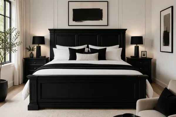 Oversized Black Bed Frame Styled to Glow the Oversized Black Bed Frame
