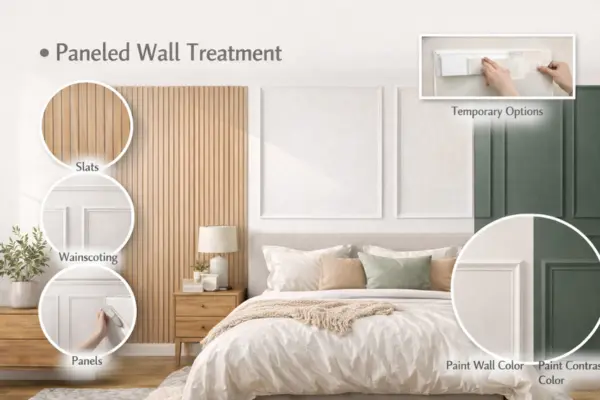 Paneled Wall Treatment on bedroom wall Styled to Glow the Paneled Wall Treatment on bedroom wall