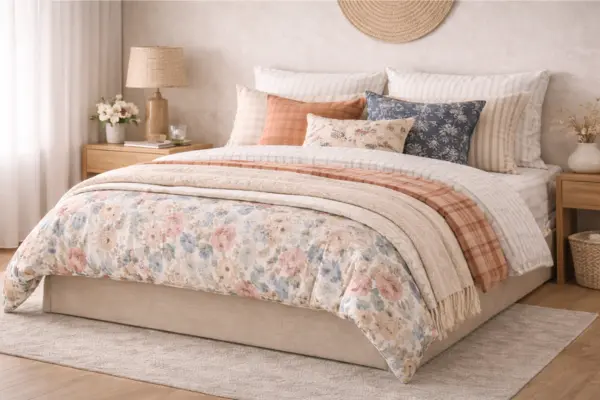 Pattern Mix Layered Bedding Idea Styled to Glow the Pattern Mix Layered Bedding Idea