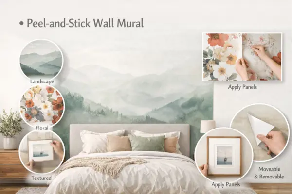 Peel and Stick Wall Mural on bedroom wall Styled to Glow the Peel and Stick Wall Mural on bedroom wall
