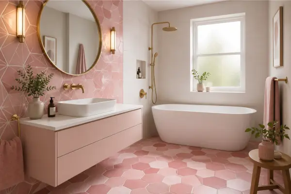 Pink Tiles with Geometric Patterns Styled to Glow the Pink Tiles with Geometric Patterns