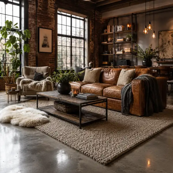 Polished Concrete Flooring with a Wool Area Rug Styled to Glow the Polished Concrete Flooring with a Wool Area Rug