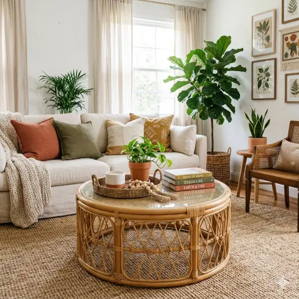 Rattan Cane Boho Table Styled to Glow the Rattan Cane Boho Table