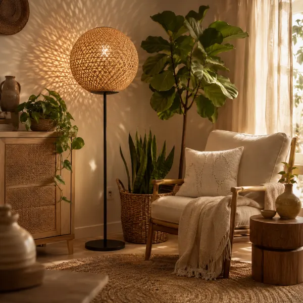 the Rattan Orb Floor Lamp