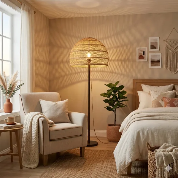 Rattan Woven Floor Lamp Styled to Glow the Rattan Woven Floor Lamp