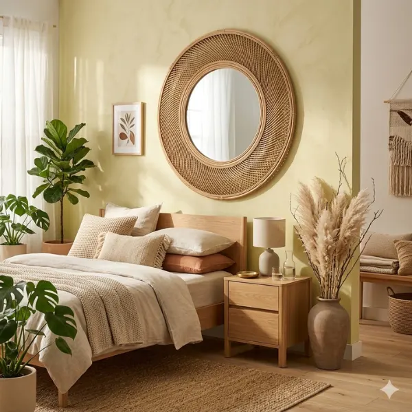 Rattan Woven Natural Frame Circle Mirror Styled to Glow the Rattan Woven Natural Frame Circle Mirror