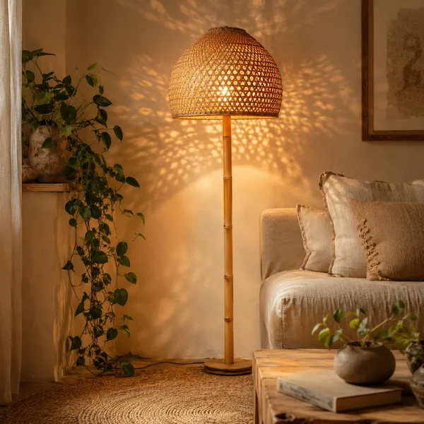 the Rattan and Bamboo Boho Floor Lamp