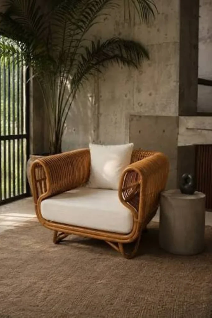 Rattan or Wicker Chair with a Cushion Styled to Glow the Rattan or Wicker Chair with a Cushion