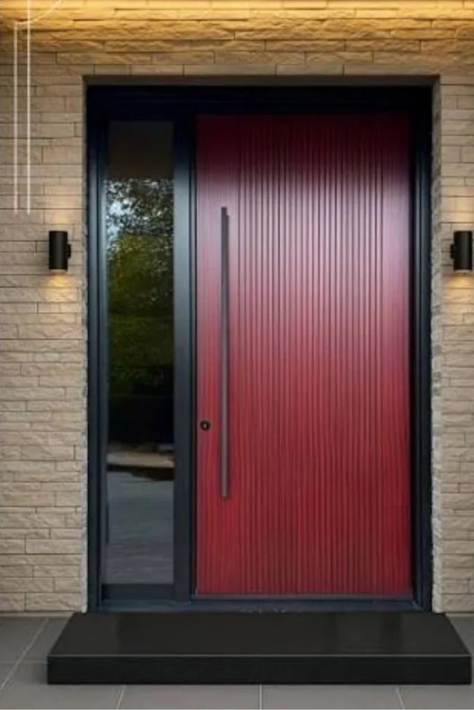 Red Pivot Door with Minimalist Black Framing Styled to Glow the Red Pivot Door with Minimalist Black Framing