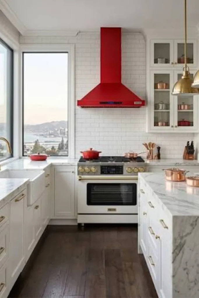Red Range Hood Statement Styled to Glow the Red Range Hood Statement