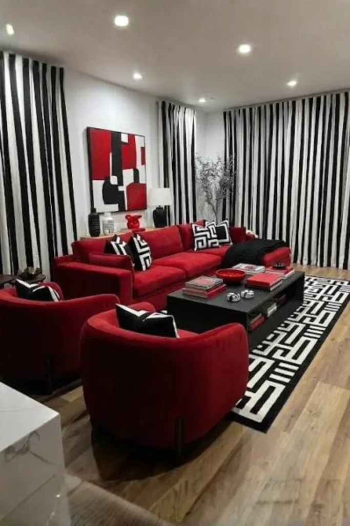 Red Velvet Sofa with Black White Base Styled to Glow the Red Velvet Sofa with Black White Base