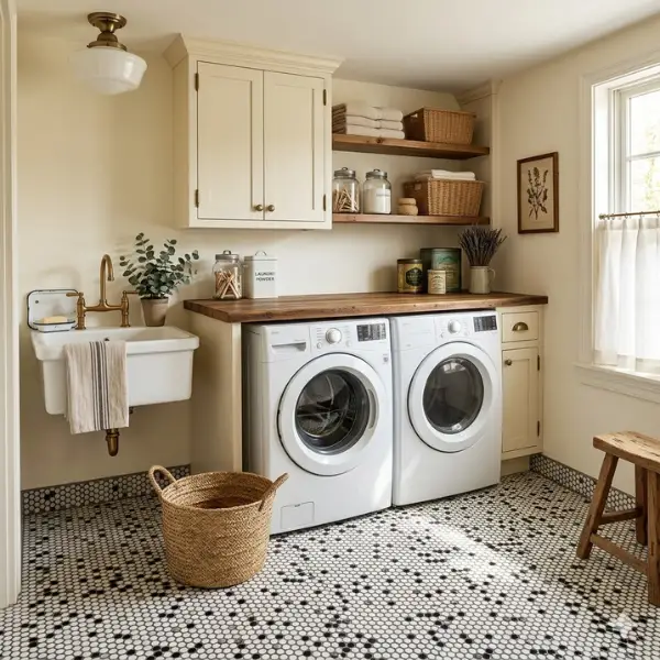 the Retro Penny Tile Floor Laundry Room