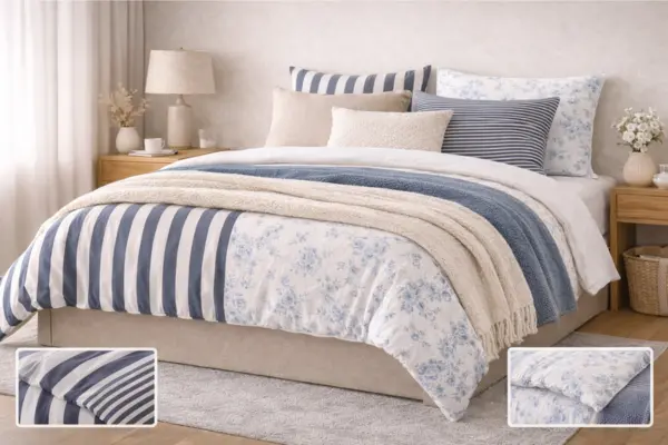 Reversible Pattern Layered Bedding Idea Styled to Glow the Reversible Pattern Layered Bedding Idea