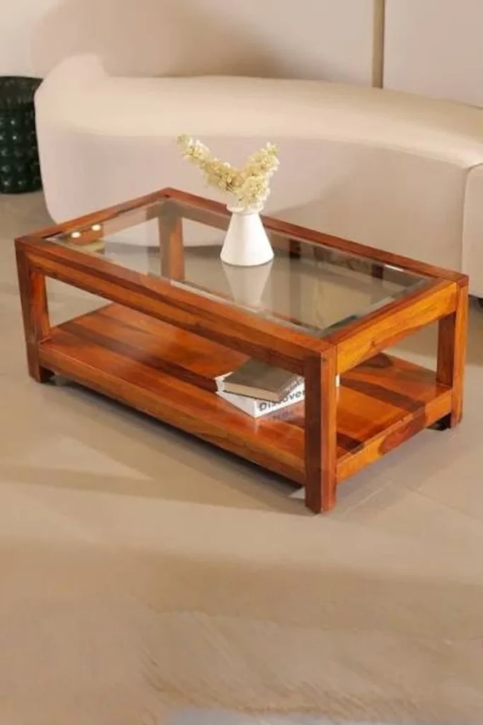 the Ribbed Glass Rectangular Table with Walnut Wood Frame