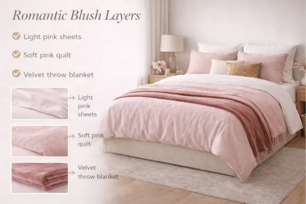 Romantic Blush Layered Bedding Idea Styled to Glow the Romantic Blush Layered Bedding Idea