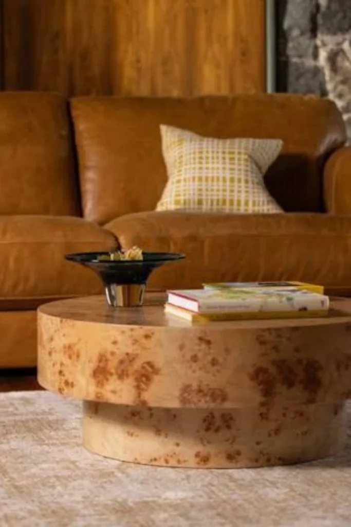 the Round Walnut Burl Coffee Table