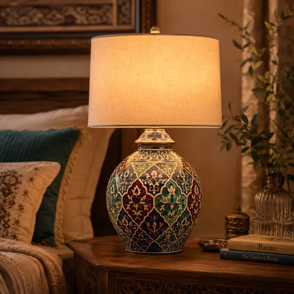 Rumi Style Hand Painted Ceramic Lamp Styled to Glow the Rumi Style Hand Painted Ceramic Lamp