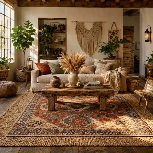 Rustic Boho Layered Rug Lounge 1 Styled to Glow the Rustic Boho Layered Rug Lounge 1