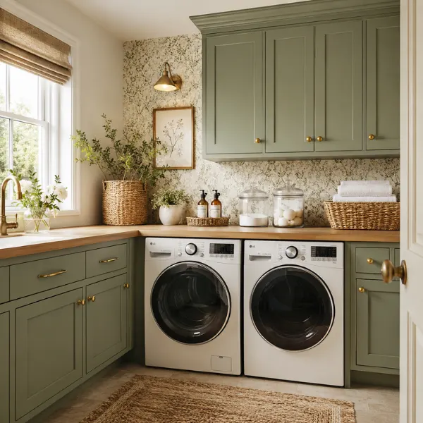 Sage Green Cabinets with Brass Hardware Styled to Glow the Sage Green Cabinets with Brass Hardware