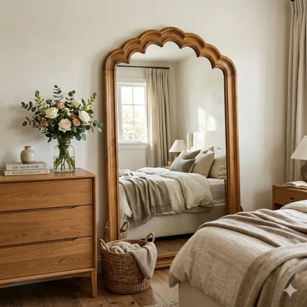 Scalloped Crown Shaped Vintage Wood Mirror Styled to Glow the Scalloped Crown Shaped Vintage Wood Mirror