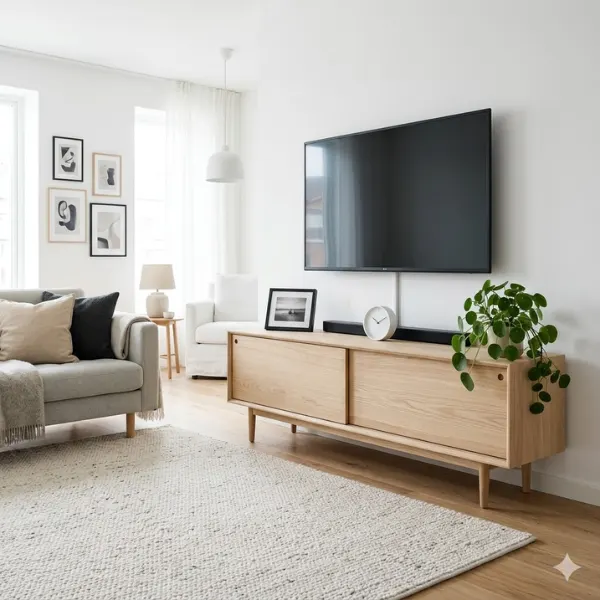 Scandinavian Slimline TV Console with Sliding Doors Styled to Glow the Scandinavian Slimline TV Console with Sliding Doors