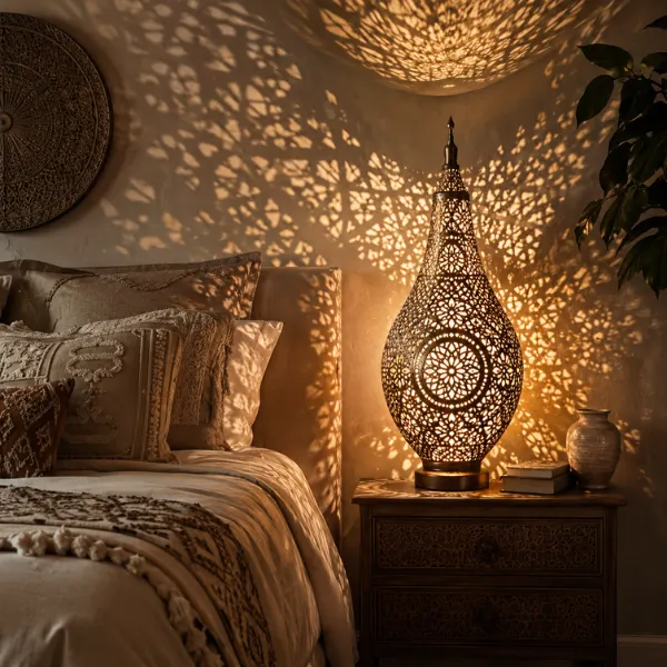 Sculptural Cutout Patterned Bedside Lamp Styled to Glow the Sculptural Cutout Patterned Bedside Lamp