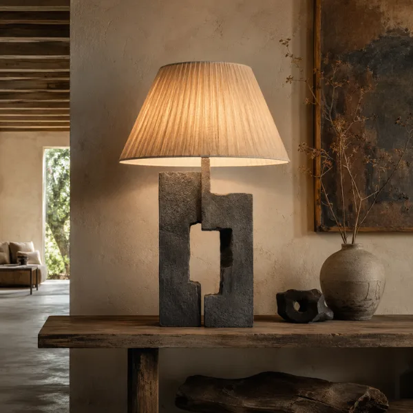 Sculptural Stoneware Ruins Table Lamp Styled to Glow the Sculptural Stoneware Ruins Table Lamp