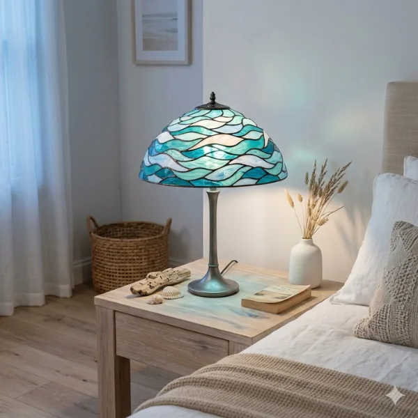 the Sea Blue Nightstand Stained Glass Lamp Small