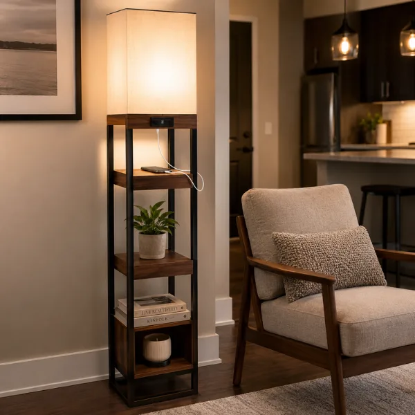 the Shelf and Storage Floor Lamp with USB Port