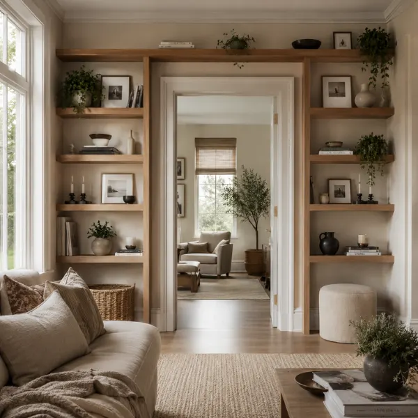 Shelves Around a Doorway Styled to Glow the Shelves Around a Doorway