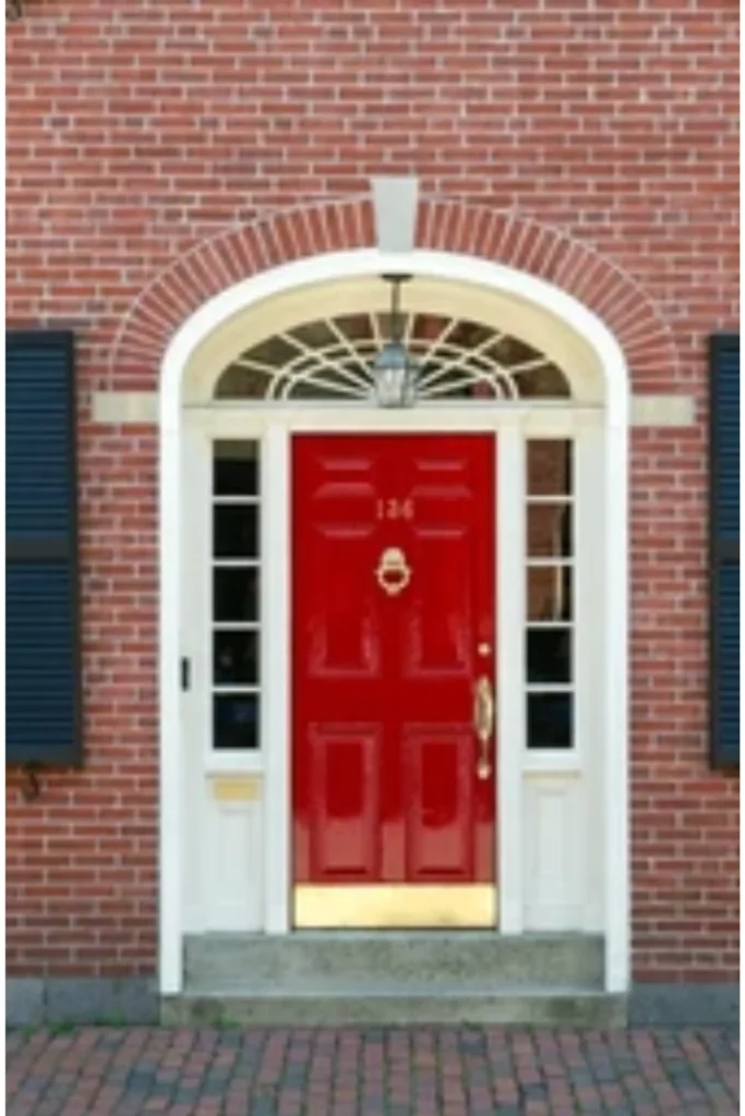 Six Panel Red Door on a Brick Colonial Styled to Glow the Six Panel Red Door on a Brick Colonial